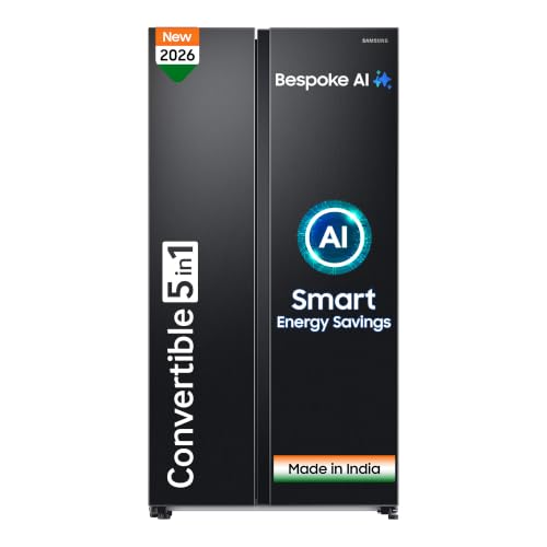 Samsung 653 L, 3 Star, Frost Free, Double Door, Convertible 5-in-1 Digital Inverter, Side By Side AI Enabled Smart Refrigerator with WiFi (RS76CG8003B1HL, Black Matte/Black DOI)