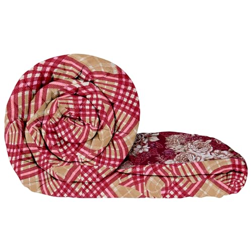 MollisHomes Comforter Single Bed | 240GSM Microfiber Blanket Single Bed | 150x 225cm | Ac Comforter | Magenta & Beige Blanket | Floral Pattern