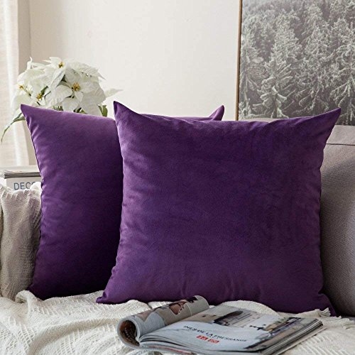 Khooti Velvet Cushion Cover, 28×28 | Purple | Pack of 2 | Solid Plain Soft & Smooth, Decorative Cushion Covers for Living Room, Bedroom, Couches, Chairs, Sofas, Beds & Home Decor