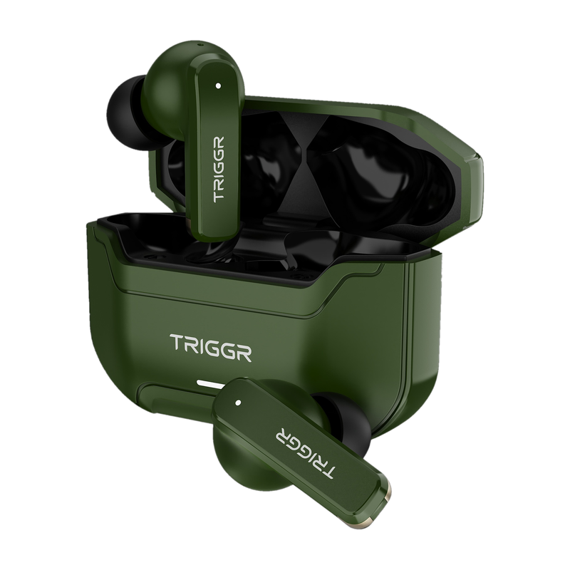 TRIGGR Raze 1 with 40H Battery, 40ms Low Latency, Dual ENC Mic, Tactical Design, v5.4 Bluetooth(Tactical Green, True Wireless)