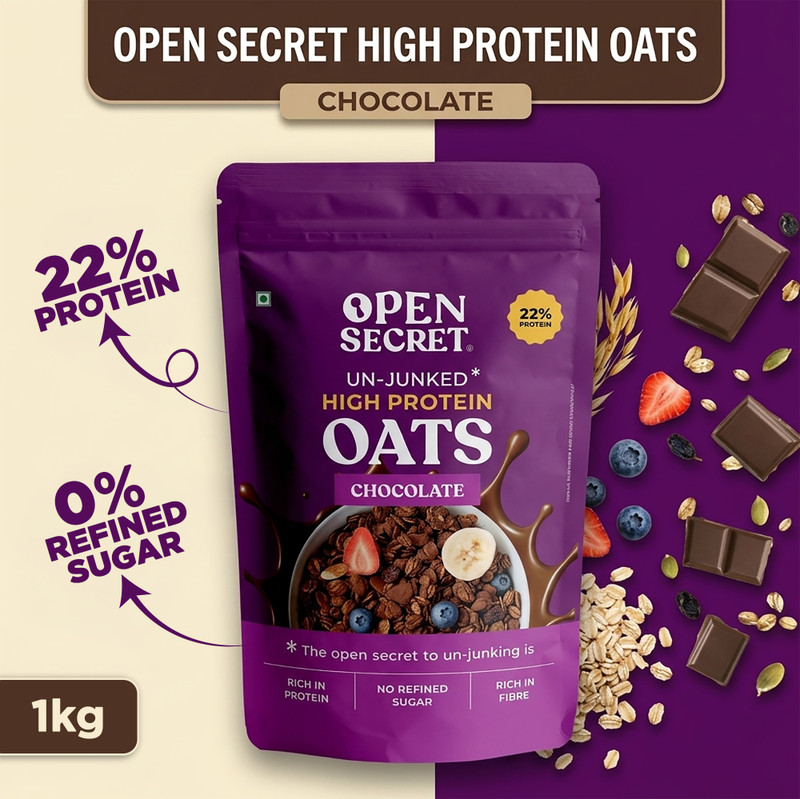 OPEN SECRET High Protein Oats Healthy Breakfast Mix of Protein & Fibre 0 Refined Sugar Pouch(1 kg)