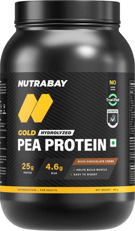 Nutrabay Gold Pea Protein Powder | 25g Pea Protein, 4.6g BCAA, 5g Soluble Fiber Plant-Based Protein(2 pounds, Rich Chocolate Creme)
