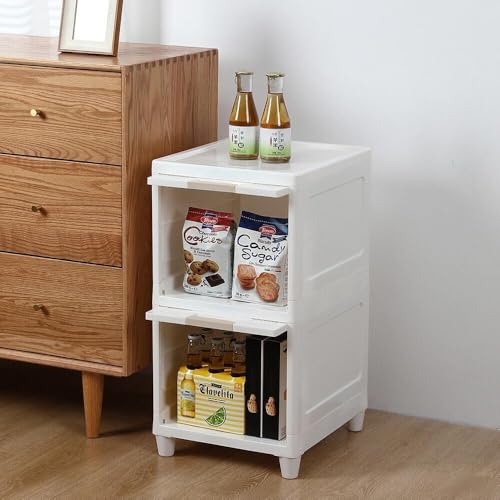 OLMARTT KITCHENWARE Foldable Plastic Wardrobe Cabinet | Modular Clothes Storage Organizer with Doors | Space Saving Cupboard for Clothes, Toys & Household Essentials (Ivory)(2 Layer)