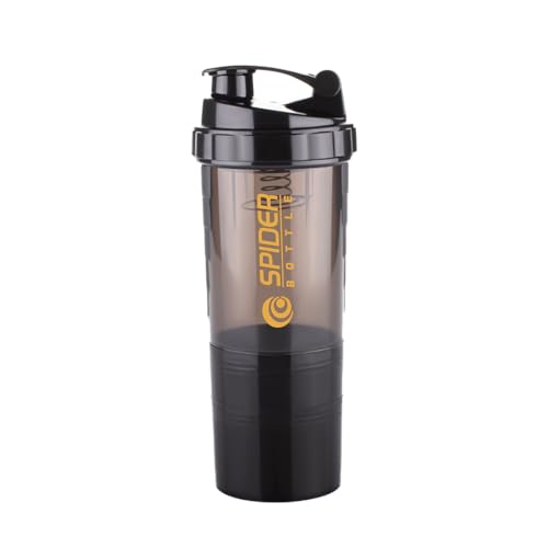 ATTRO Plastic Spider Shaker Bottle with Storage 300ml Protein Mixer Bottle with Compartment for Supplements, BPA-Free, Leakproof Gym Shaker Cup, Ideal for Workout, Gym, Travel Black
