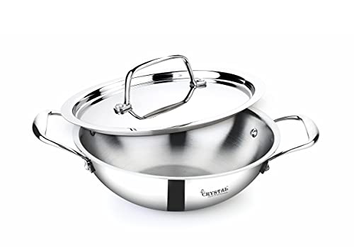 Crystal TriPro -Triply Stainless Steel Kadai with Lid – 20 cm (Induction Bottom)