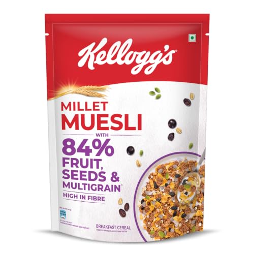 Kellogg’s Millet Muesli with 84% Fruit, Seed & Multigrain| Power Breakfast | No Maida No Palm Oil | India’s No 1 Muesli | 500g