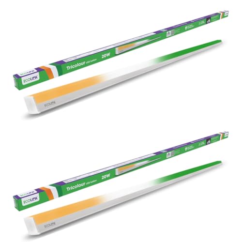 EcoLink 20W Tricolour LED Batten Light | Sleek Slim LED Tube Light | Energy Efficient with Surge Protection | Ideal for Home, Office & Decorative Lighting | 3-in-1 Colour Changing, Pack of 2
