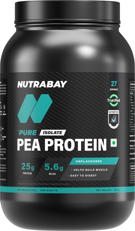 Nutrabay Pure 100% Pea Isolate Plant-Based Protein(2 pounds, Unflavoured)