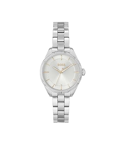 BOSS Sage Qtz Basic Silver White Round Dial Women’s Analog Watch|Stainless Steel Material|Silver Color Band – 1502726