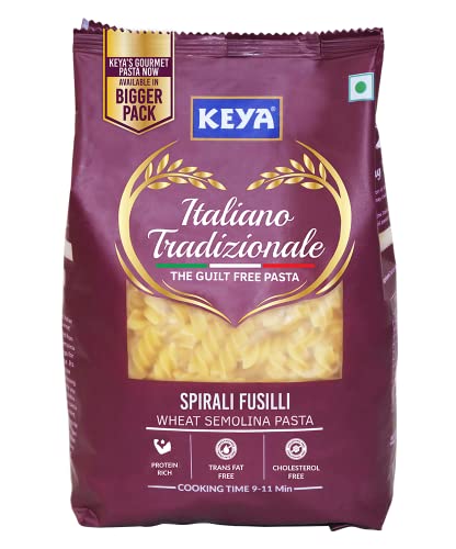 Keya Fusilli Pasta 1kg, 100% Durum Wheat Pasta | Vegetarian | No MSG | Low in Calories | No Trans Fats | Healthy | Cooked in 10 Minutes