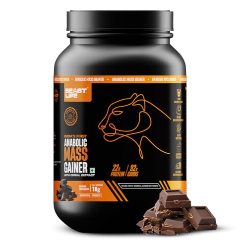 BEASTLIFE High Protein Mass/Weight Gainer 1 KG Belgian Chocolate NABL LAB Tested For Muscle Gain & Fast Growth Cereal-Based Formula, No Maltodextrin India’s #1 Cereal Based Bulk Gainer
