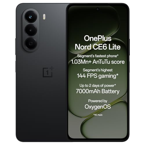 Oneplus Nord Ce6 Lite | 8Gb+128Gb | Hyper Black | Segment’S Fastest Dimensity 7400 Apex Processor | 7000Mah Battery | Segment’S Highest 144Hz Refresh Rate | 50Mp Main Camera, 4K Video Recording