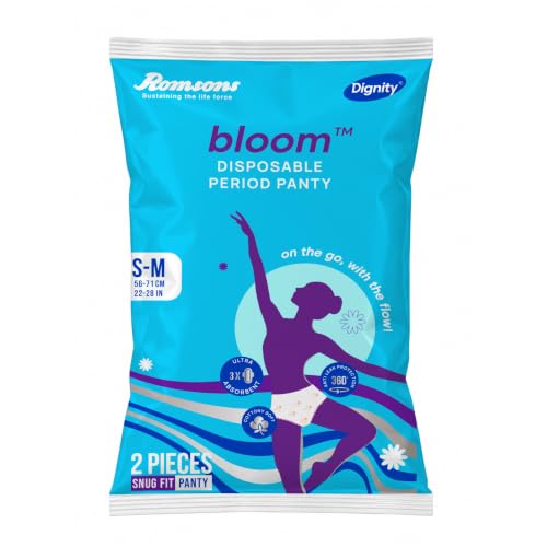 Dignity Bloom Disposable Period Panty – S/M (2 Pieces) | Snug Fit | 3X Ultra Absorbent | Breathable fabric and 360° Antileak Protection