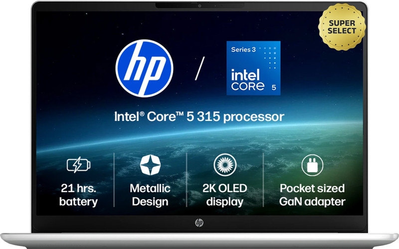 HP Omnibook 3 Next Gen AI PC, 2K OLED Intel Core 5 Series 3 315 – (12 GB/512 GB SSD/Windows 11 Home) 14-ht0242TU Laptop(14 inch, Glacier Silver Aluminum, 1.4 kg, With MS Office)