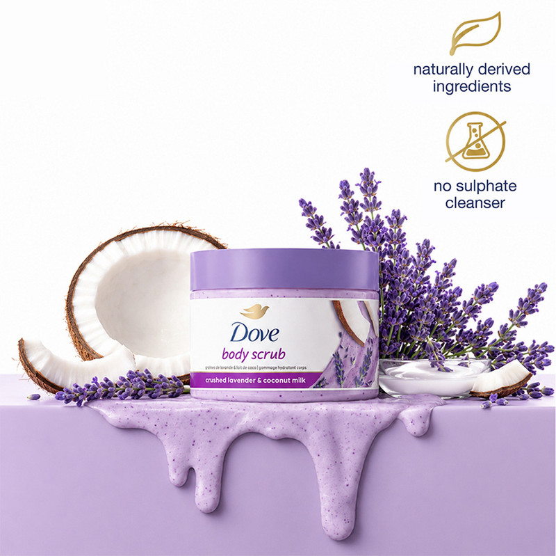 DOVE Exfoliating Body Polish Scrub Crushed Lavender & Coconut Milk for Dry Skin(298 g)