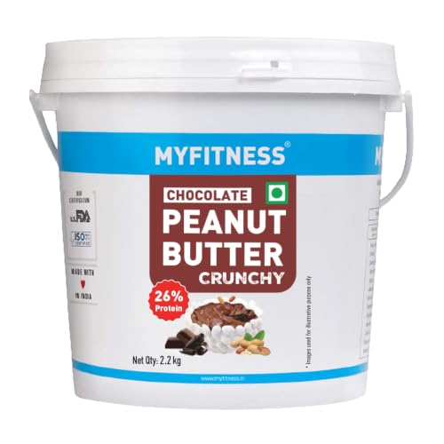 Myfitness Peanut Butter Chocolate Flavour, Crunchy 2.2Kg | 26G Protein | Tasty & Healthy Nut Butter Spread | Vegan | Cholesterol Free & Gluten Free | Zero Trans Fat | Creamy Peanut Butter