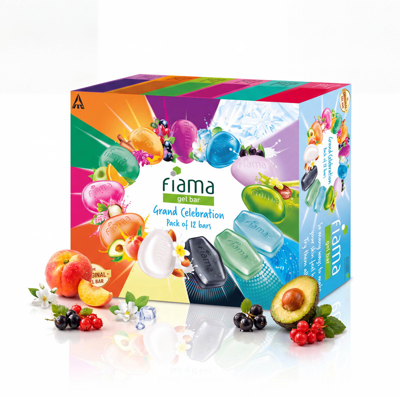 FIAMA Gel Bathing Bar Grand Celebration Pack with 12 Unique Gel Bars, Moisturized Skin(12 x 125 g)