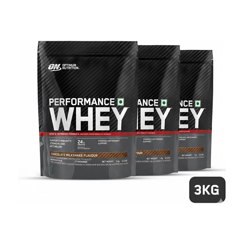 Optimum Nutrition Performance Whey Protein Powder (Pack of 3) Whey Protein(3 kg, Chocolate Milkshake)