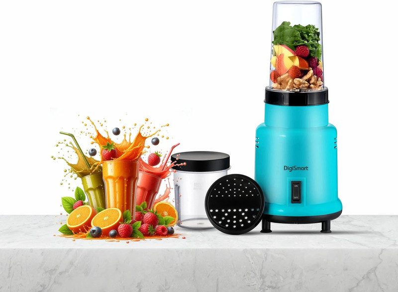 DIGISMART Easy Mix Nutri With Powerful Long Lasting Shock Proof Abs Body 500 W Juicer Mixer Grinder(Nutri 2 Jar | 2 Jars | Sky Blue)