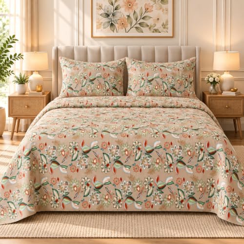 BSB HOME 240 TC Premium Floral Printed Double Bedsheet with 2 Pillow Covers, Soft Breathable King Size Bed Sheet, Elegant Bedroom Decor, Comfortable Care – 90 x 100 Inches (229 x 254 cm) – Warm Pearl