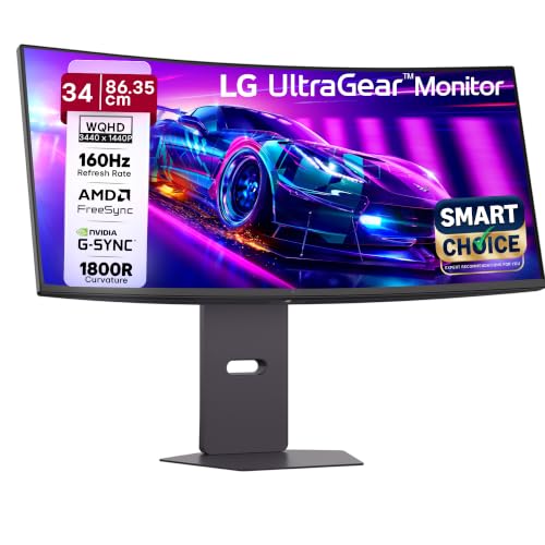 LG 34G600A Smartchoice 86.36cm(34 Inch) Ultragear Curved (1800R) WQHD (3440×1440) Gaming Monitor, 160Hz, 1ms, Speakers, Anti-Glare, AMD FreeSync Premium, DP, HDMI, Tilt/Height/Swivel Adjustment(Black)